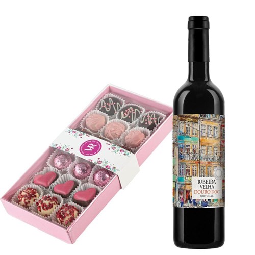 Ribeira Velha Douro Tinto 75cl Red Wine and Lindt Lindor Gold Bunny & Milk Chocolate Easter Egg 115G